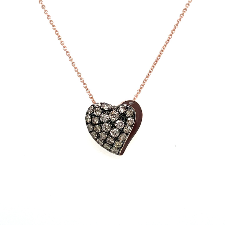 LE VIAN .51CTW DIAMOND HEART PENDANT/CHAIN CONTAINING: 26 ROUND PRONG SET CHOCOLATE DIAMONDS; 14KR CHAIN INCLUDED
